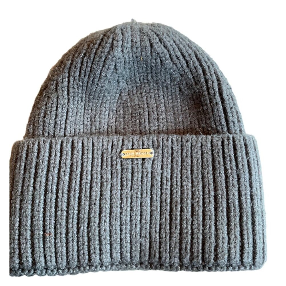 Steve Madden Gray‎ Ribbed Knit Beanie Hat One Size Rayon/Polyester/Nylon